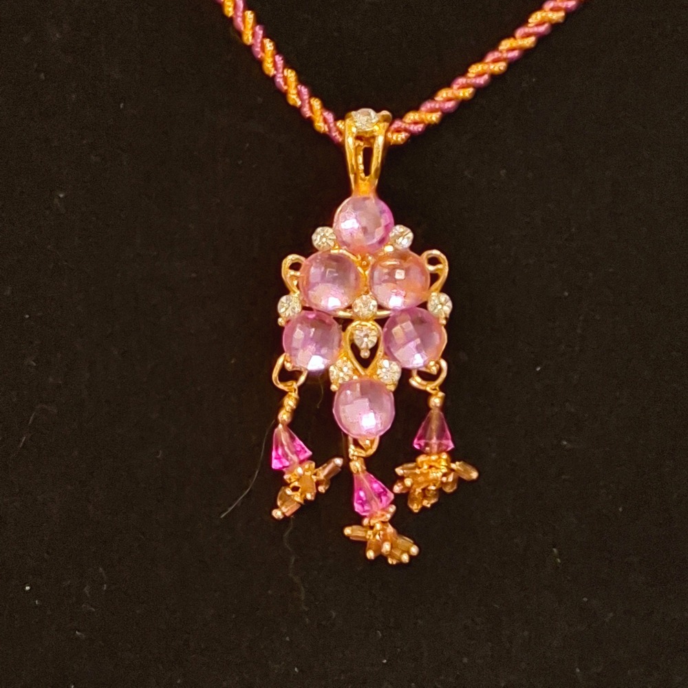 Chandelier Pendant Necklace Women OS Pink Excellent Gold Tone Beaded